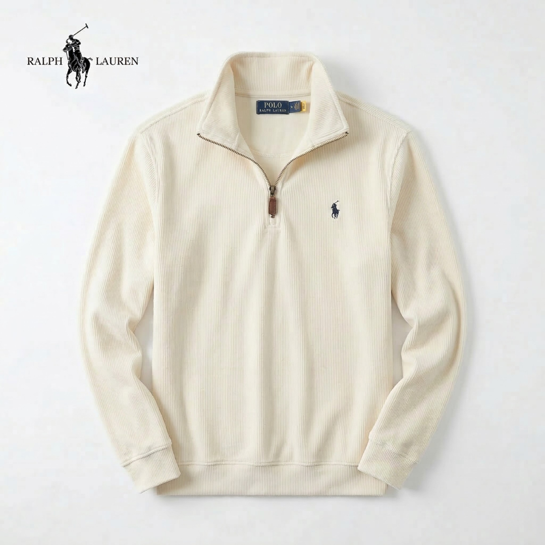ESPAÑA - Jersey de hombre RL de algodón suave con cuello alto con cremallera y manga larga