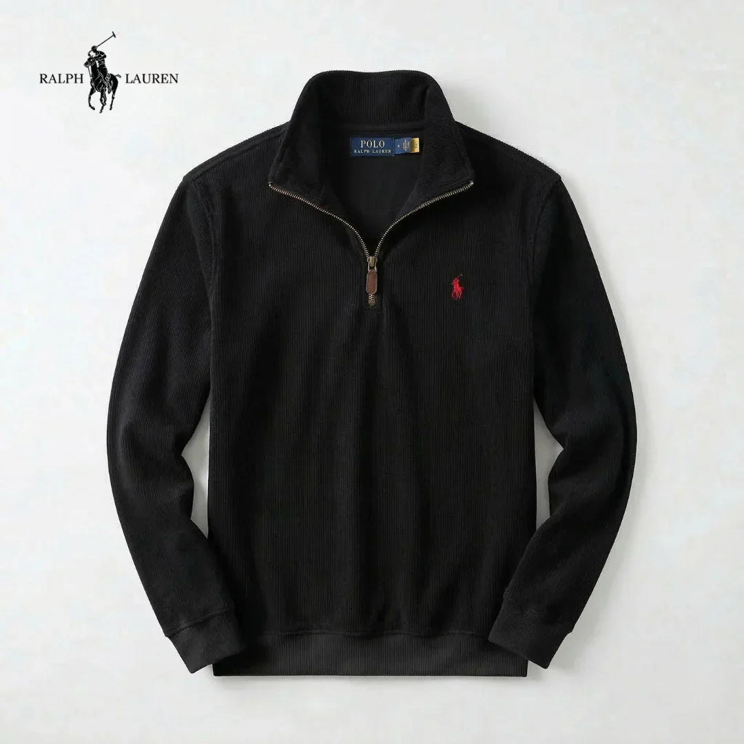ITALIA - Maglione da uomo RL in morbido cotone con collo alto a zip e maniche lunghe