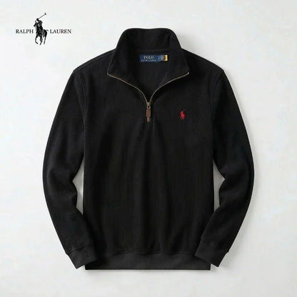 ITALIA - Maglione da uomo RL in morbido cotone con collo alto a zip e maniche lunghe